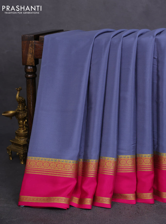 Pure mysore silk saree grey and pink with plain body and rettapet zari woven border