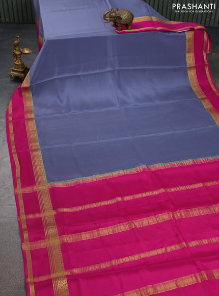 Pure mysore silk saree grey and pink with plain body and rettapet zari woven border