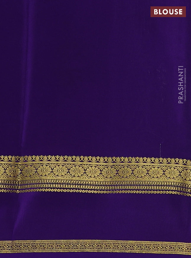 Pure mysore silk saree teal green and violet with plain body and rettapet zari woven border