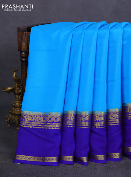 Pure mysore silk saree light blue and blue with plain body and rettapet zari woven border