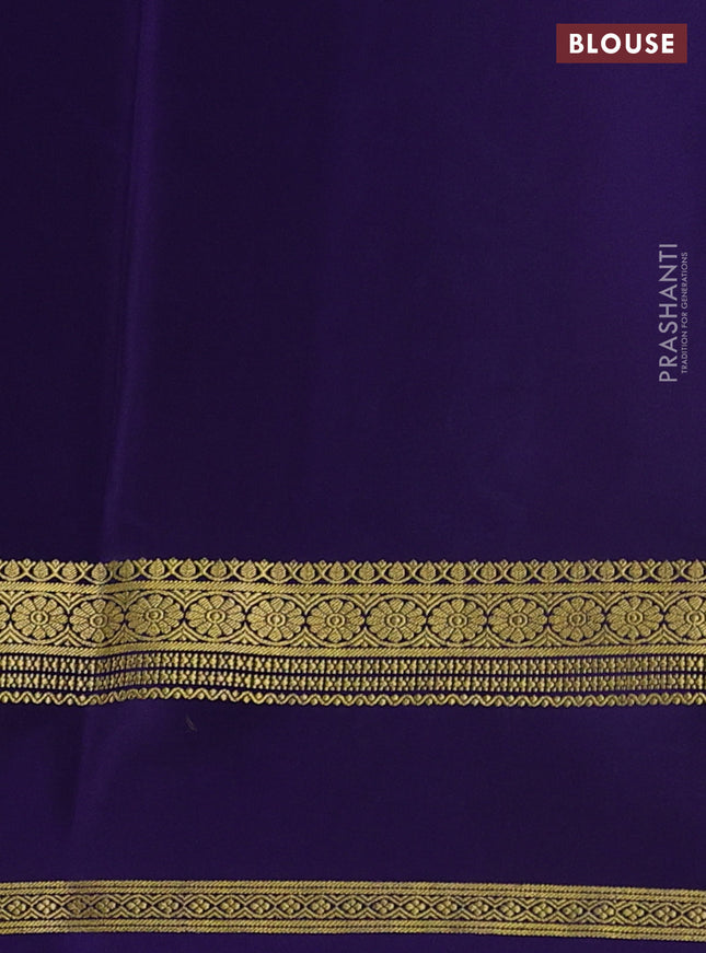 Pure mysore silk saree teal green and dark blue with plain body and rettapet zari woven border