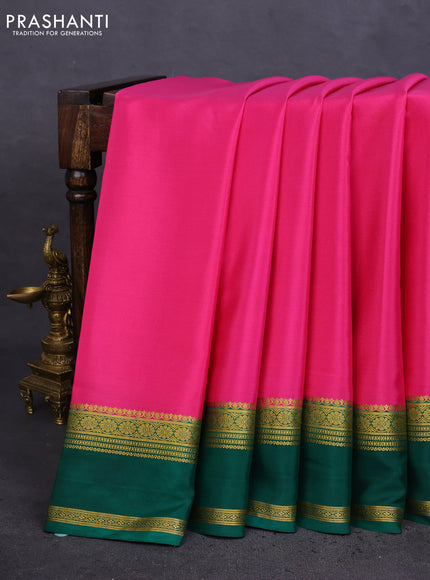 Pure mysore silk saree pink and green with plain body and rettapet zari woven border