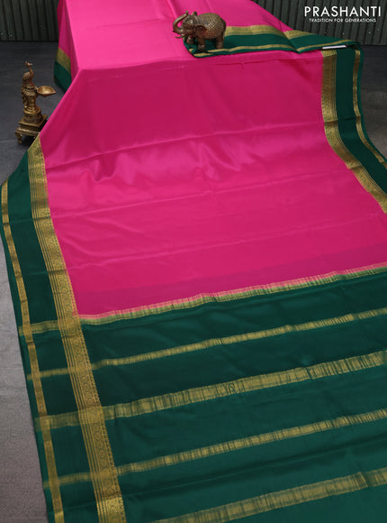 Pure mysore silk saree pink and green with plain body and rettapet zari woven border