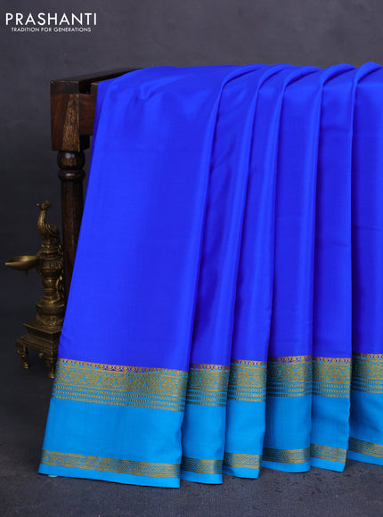 Pure mysore silk saree royal blue and cs blue with plain body and rettapet zari woven border