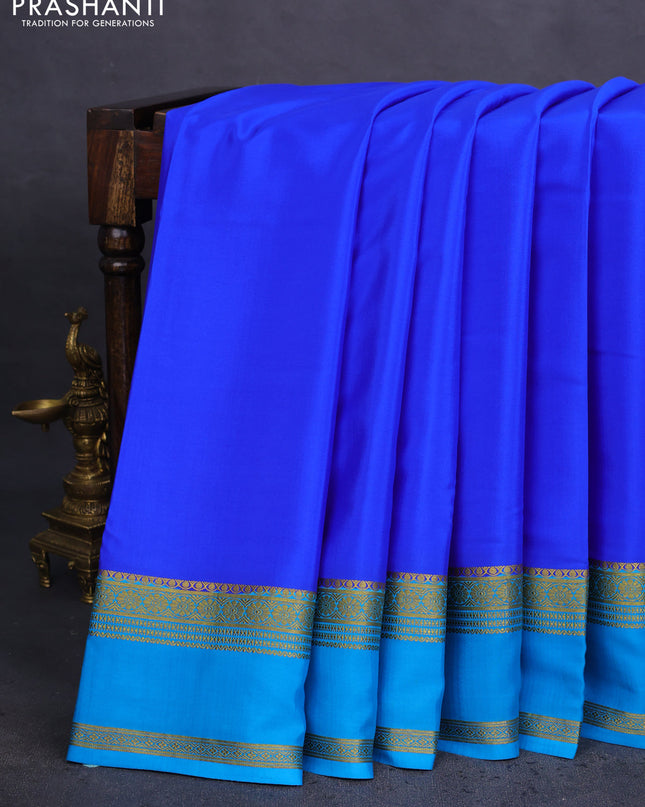 Pure mysore silk saree royal blue and cs blue with plain body and rettapet zari woven border