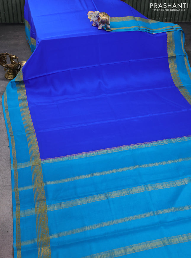 Pure mysore silk saree royal blue and cs blue with plain body and rettapet zari woven border