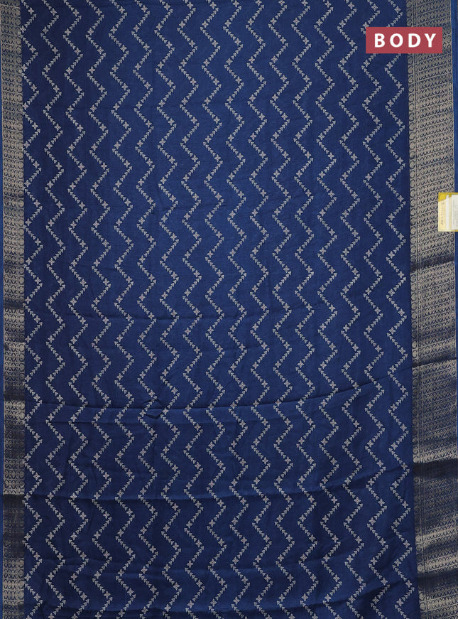 Semi dola saree peacock blue with allover zig zag prints and zari woven border