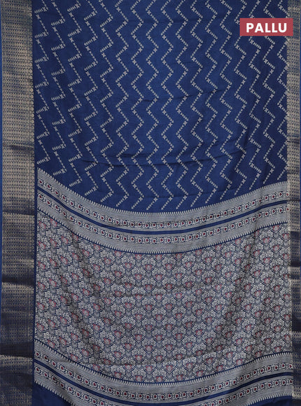 Semi dola saree peacock blue with allover zig zag prints and zari woven border