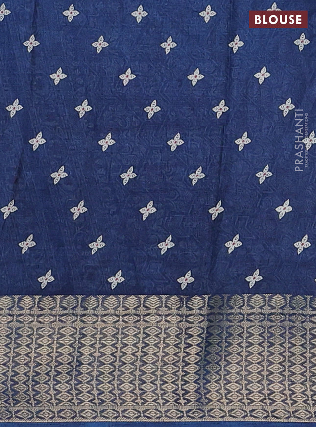 Semi dola saree peacock blue with allover zig zag prints and zari woven border