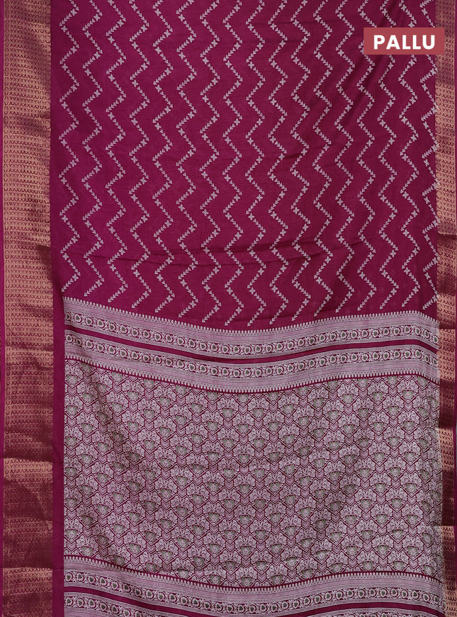 Semi dola saree wine shade with allover zig zag prints and zari woven border