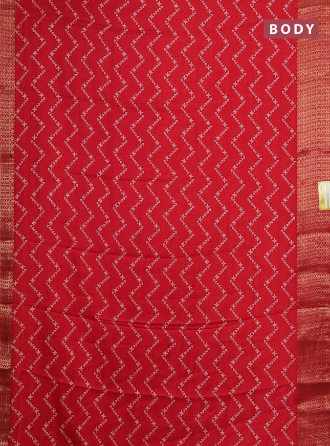 Semi dola saree red with allover zig zag prints and zari woven border