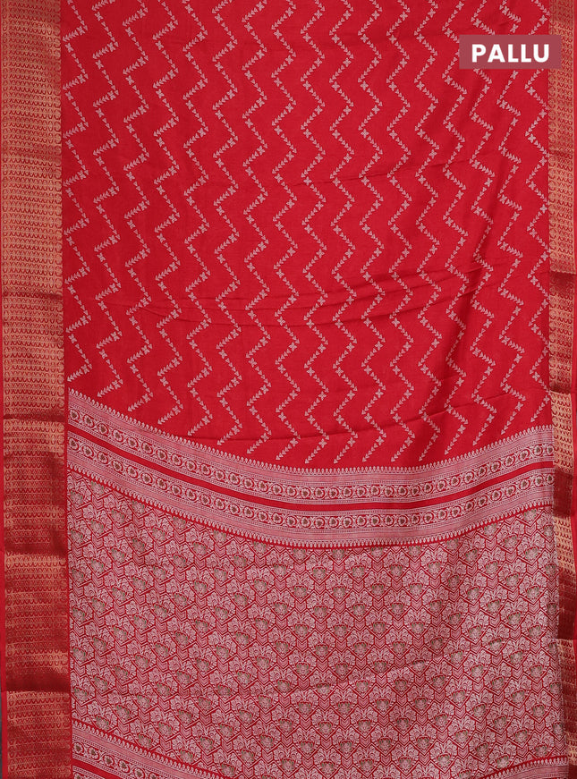 Semi dola saree red with allover zig zag prints and zari woven border