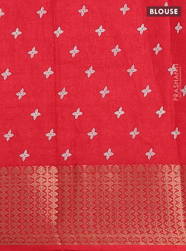 Semi dola saree red with allover zig zag prints and zari woven border