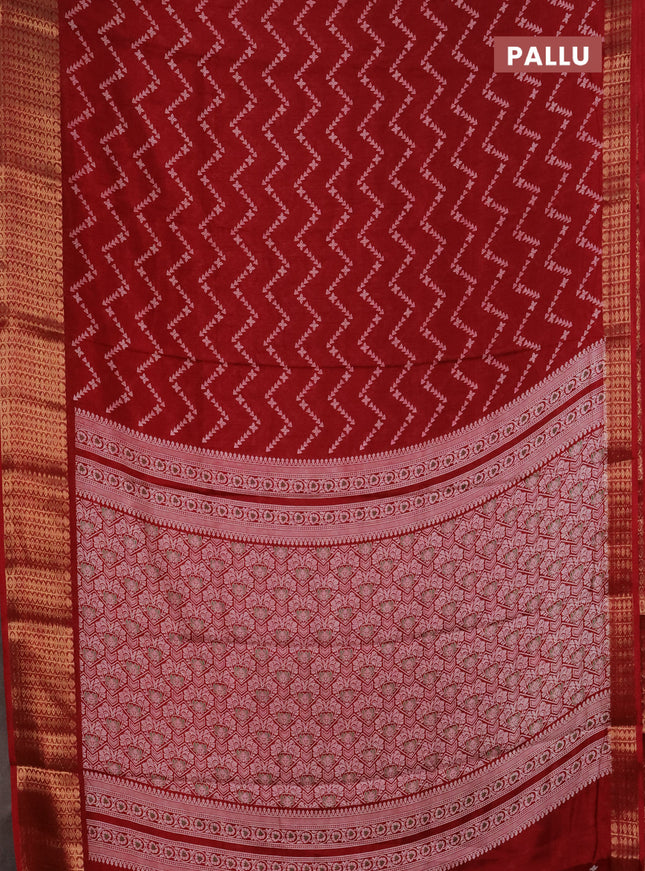 Semi dola saree maroon with allover zig zag prints and zari woven border