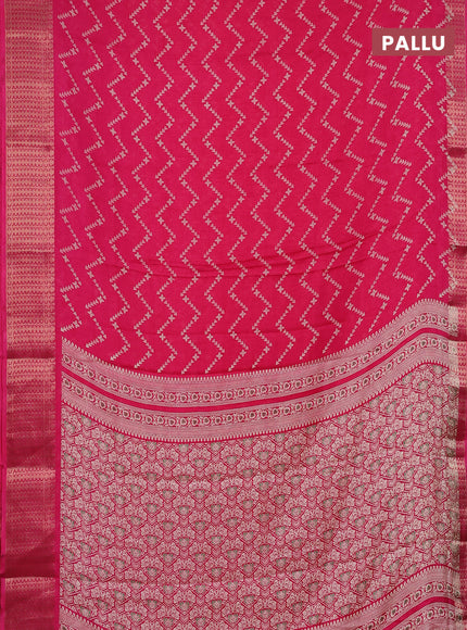 Semi dola saree pink with allover zig zag prints and zari woven border