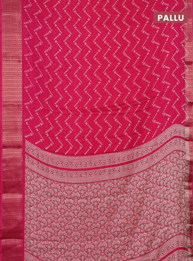 Semi dola saree pink with allover zig zag prints and zari woven border