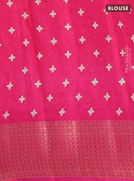 Semi dola saree pink with allover zig zag prints and zari woven border