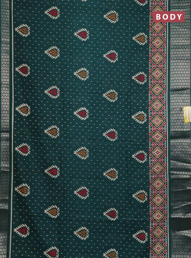 Semi dola saree dark green with allover prints and zari woven border
