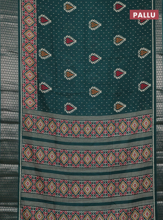 Semi dola saree dark green with allover prints and zari woven border