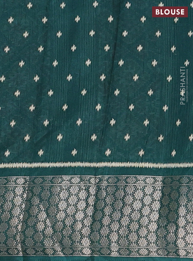 Semi dola saree dark green with allover prints and zari woven border