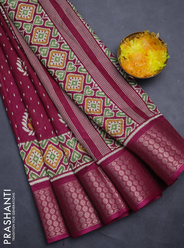 Semi dola saree wine shade with allover prints and zari woven border