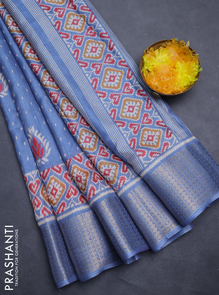 Semi dola saree bluish grey with allover prints and zari woven border