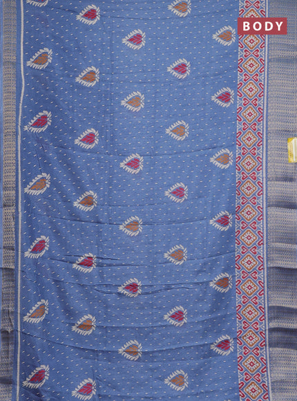 Semi dola saree bluish grey with allover prints and zari woven border