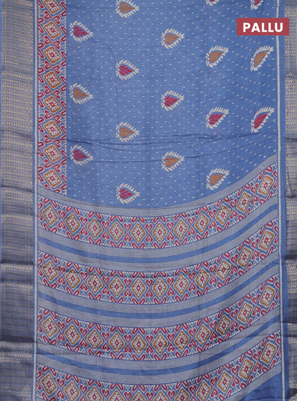 Semi dola saree bluish grey with allover prints and zari woven border