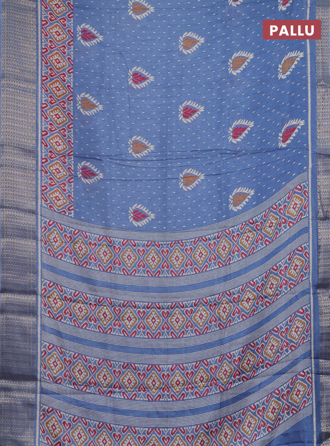 Semi dola saree bluish grey with allover prints and zari woven border