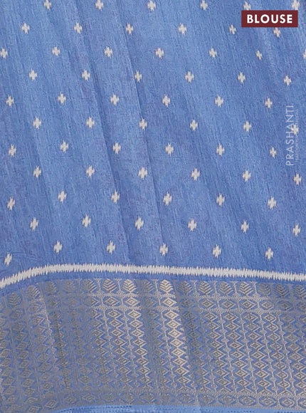 Semi dola saree bluish grey with allover prints and zari woven border