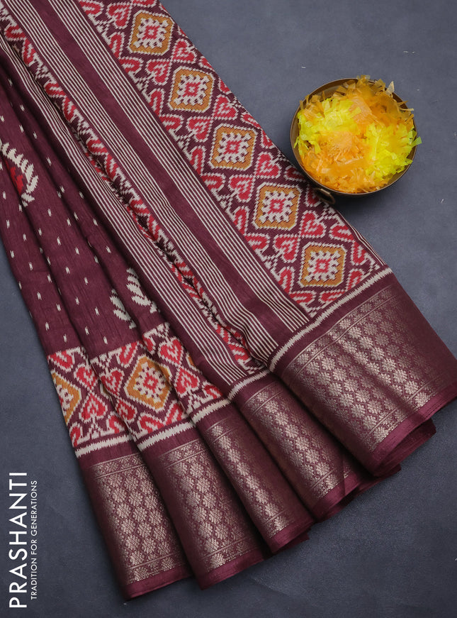 Semi dola saree brown shade with allover prints and zari woven border