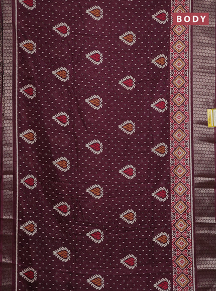 Semi dola saree brown shade with allover prints and zari woven border