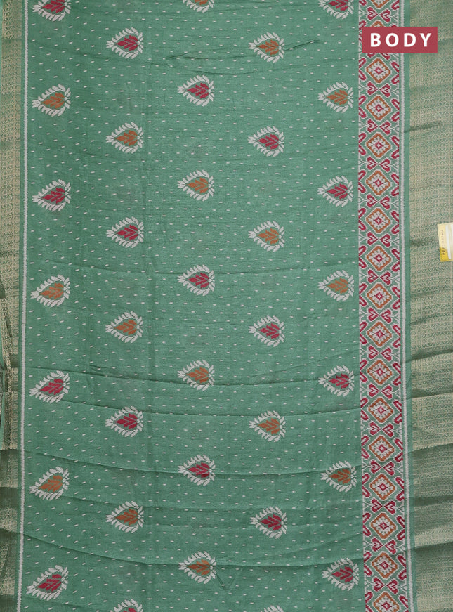 Semi dola saree pastel green with allover prints and zari woven border