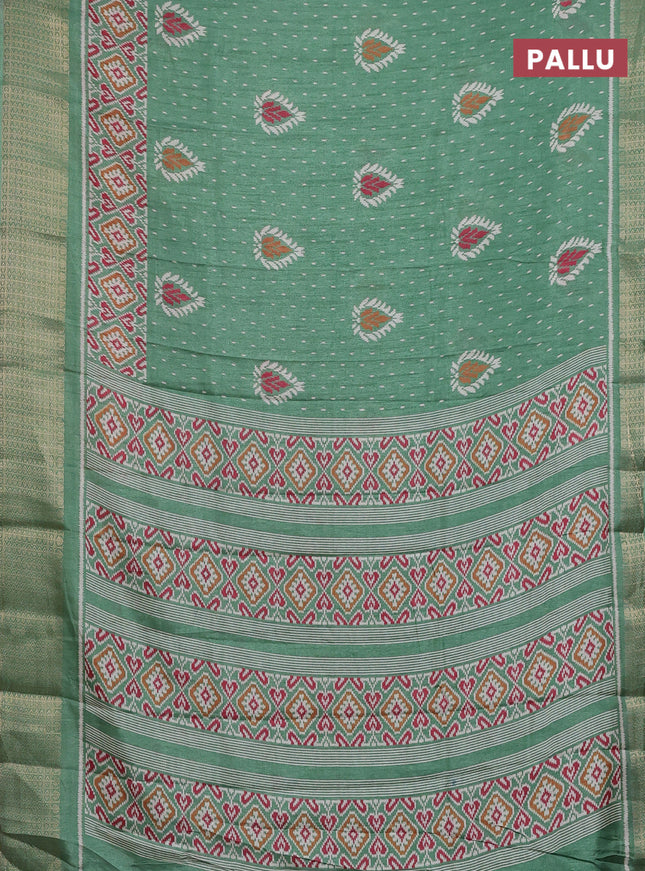 Semi dola saree pastel green with allover prints and zari woven border