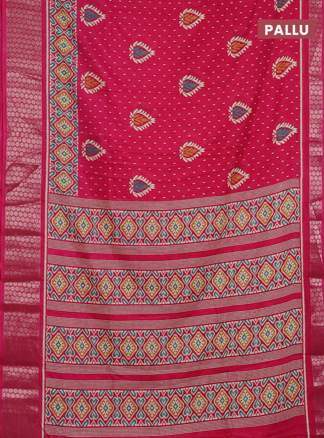 Semi dola saree pink with allover prints and zari woven border