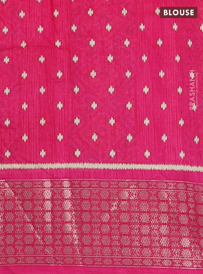 Semi dola saree pink with allover prints and zari woven border