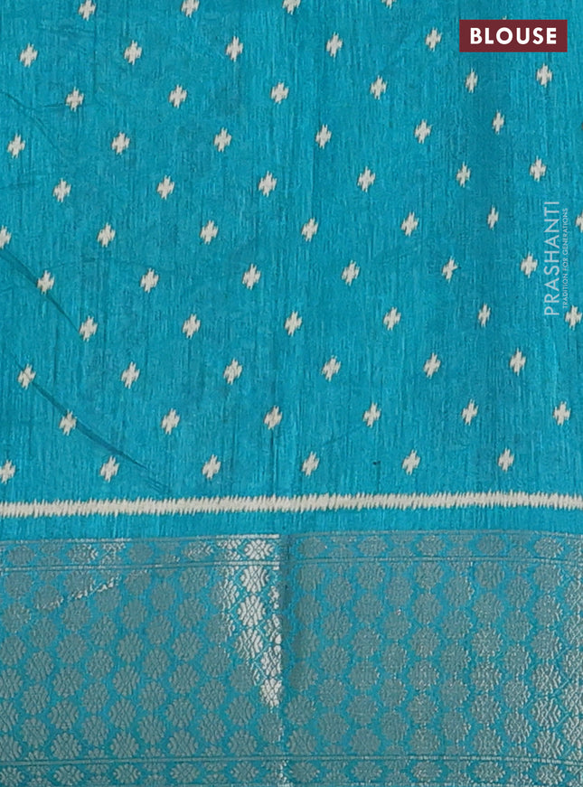 Semi dola saree teal blue with allover prints and zari woven border