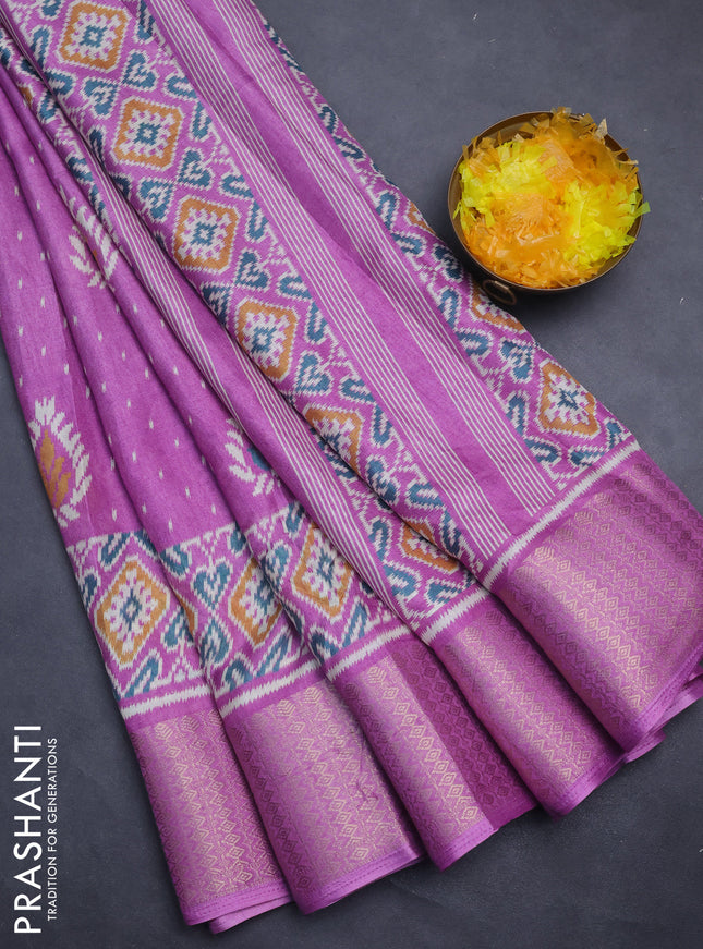 Semi dola saree lavender with allover prints and zari woven border