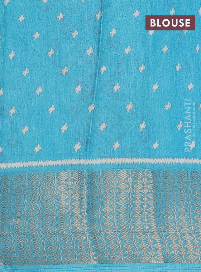 Semi dola saree teal blue with allover prints and zari woven border