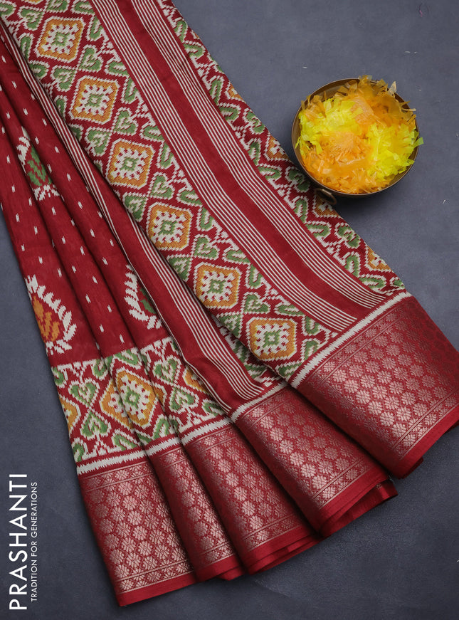 Semi dola saree maroon with allover prints and zari woven border