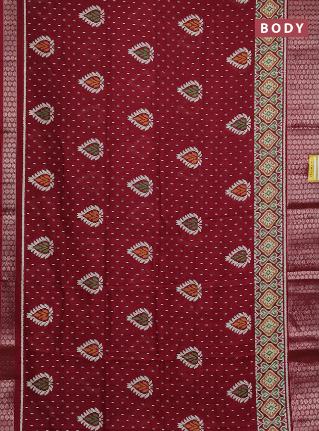 Semi dola saree maroon with allover prints and zari woven border