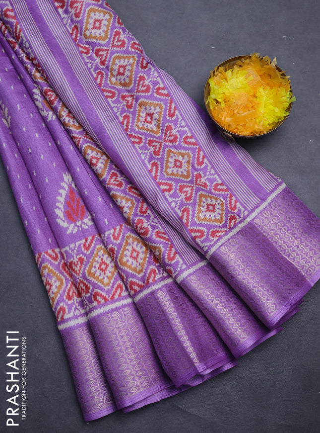 Semi dola saree lavender with allover prints and zari woven border