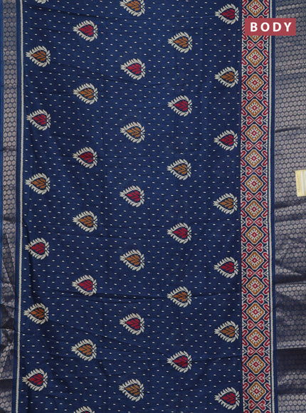 Semi dola saree peacock blue with allover prints and zari woven border