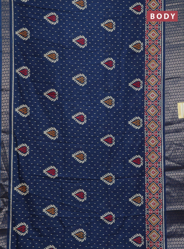 Semi dola saree peacock blue with allover prints and zari woven border
