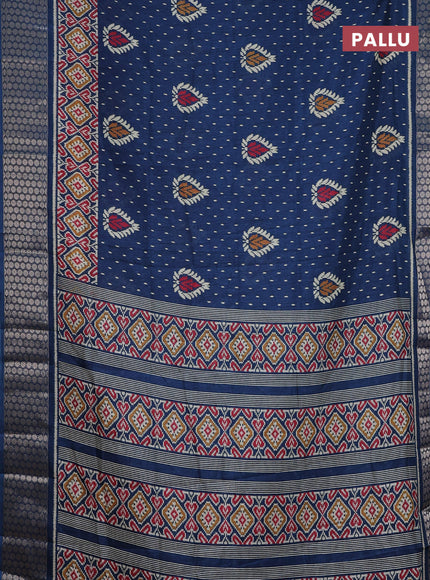 Semi dola saree peacock blue with allover prints and zari woven border