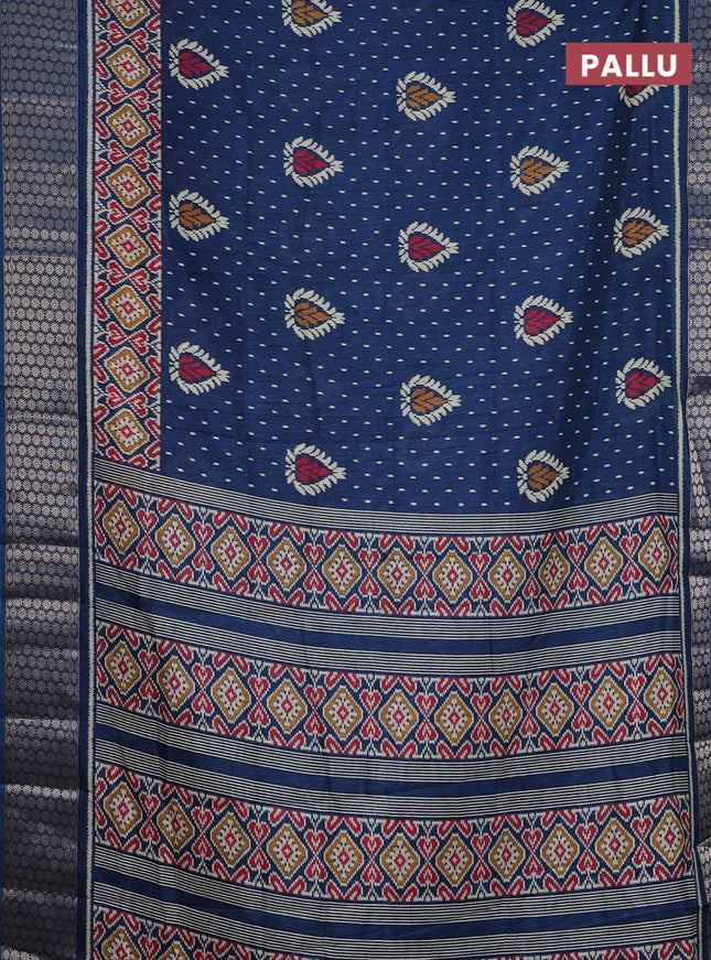 Semi dola saree peacock blue with allover prints and zari woven border