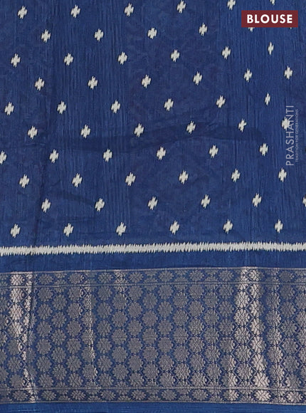 Semi dola saree peacock blue with allover prints and zari woven border
