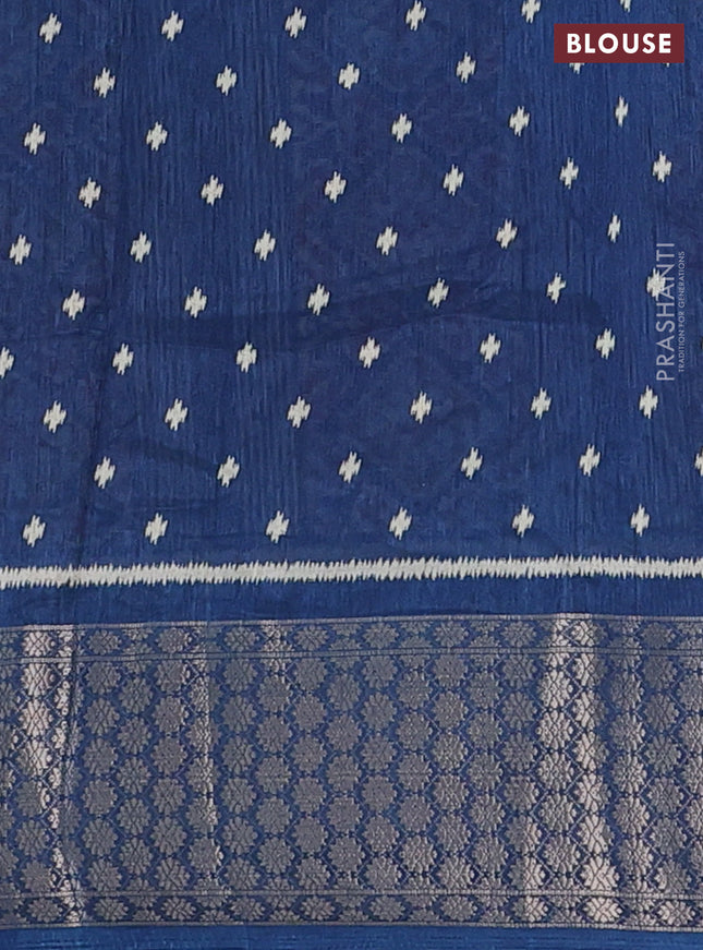 Semi dola saree peacock blue with allover prints and zari woven border