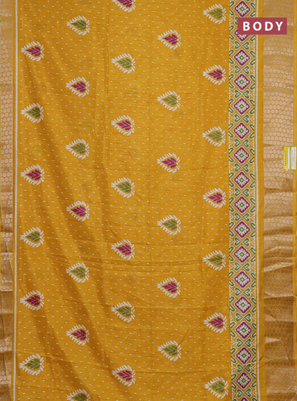 Semi dola saree mustard yellow with allover prints and zari woven border