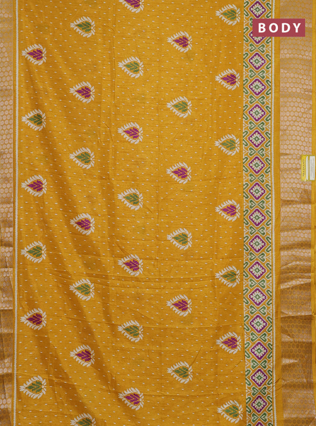Semi dola saree mustard yellow with allover prints and zari woven border